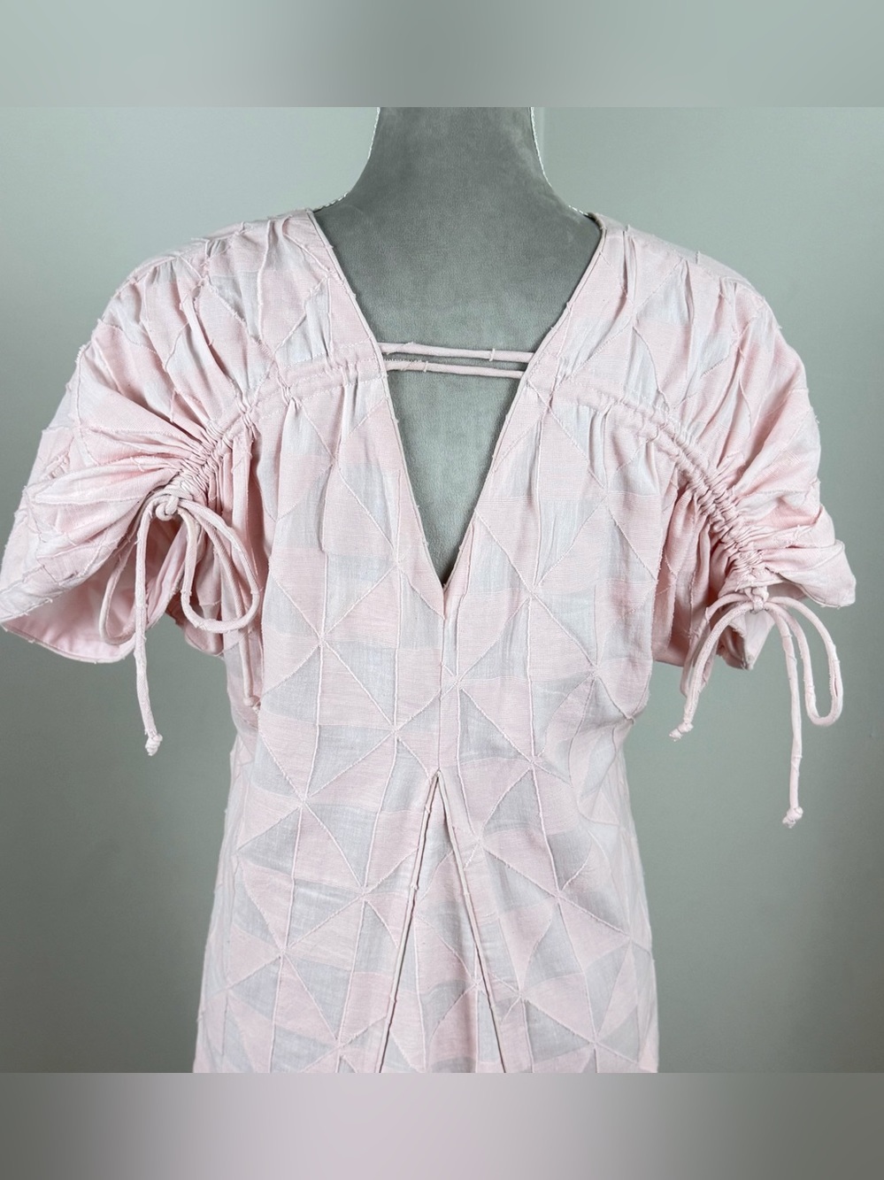 Mirth Bordeaux Caftan Rosa Maxi Dress M Jacquard Pink Cotton V-Back Tie $398 - Picture 11 of 16